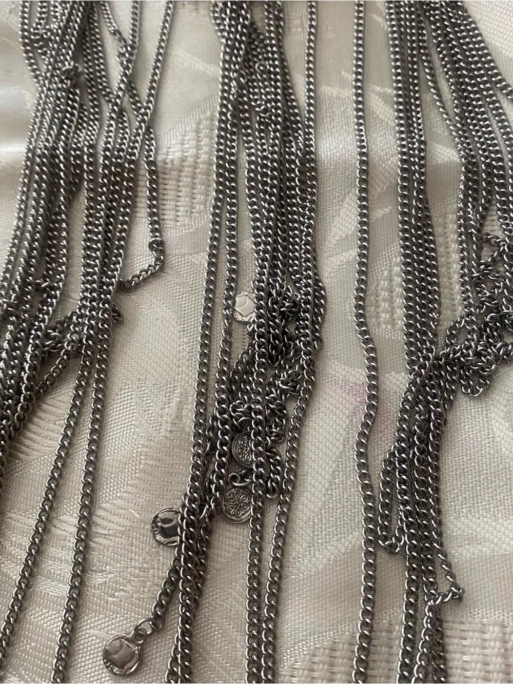 Wild Flower Silver Tone Long Statement Bib Necklace Fringe Festival Boho New NWT